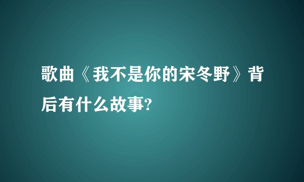 歌曲《我不是你的宋冬野》背后有什么故事?