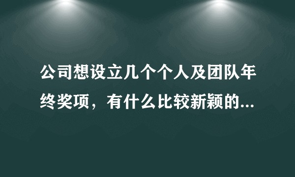 公司想设立几个个人及团队年终奖项，有什么比较新颖的奖项名称？