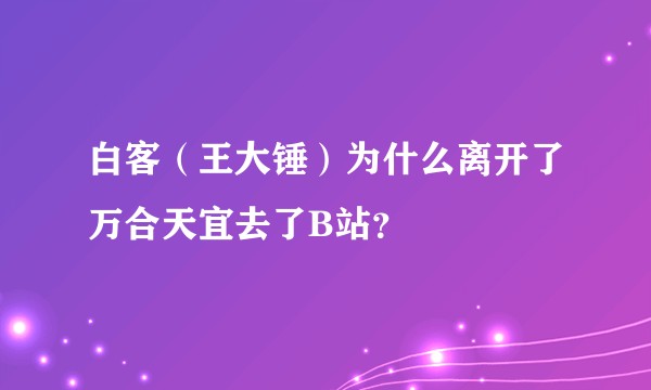 白客（王大锤）为什么离开了万合天宜去了B站？