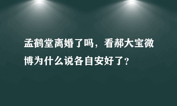 孟鹤堂离婚了吗，看郝大宝微博为什么说各自安好了？