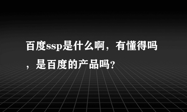 百度ssp是什么啊,有懂得吗,是百度的产品吗?