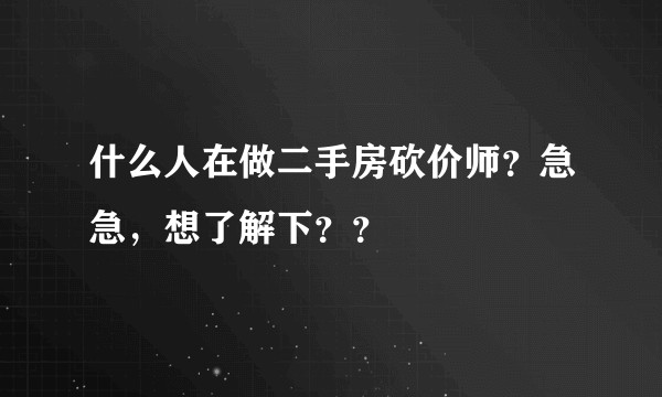 什么人在做二手房砍价师？急急，想了解下？？