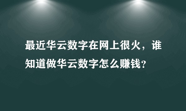 最近华云数字在网上很火，谁知道做华云数字怎么赚钱？