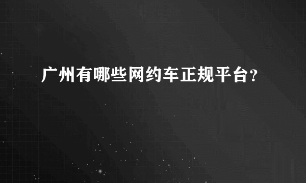 广州有哪些网约车正规平台？