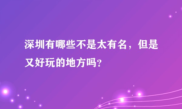 深圳有哪些不是太有名，但是又好玩的地方吗？