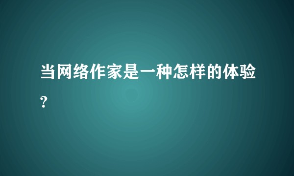当网络作家是一种怎样的体验？