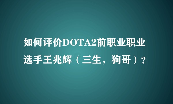 如何评价DOTA2前职业职业选手王兆辉（三生，狗哥）？