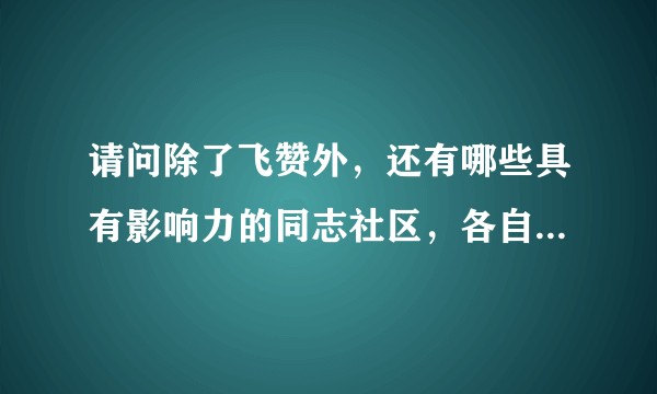 请问除了飞赞外，还有哪些具有影响力的同志社区，各自的风格是什么？