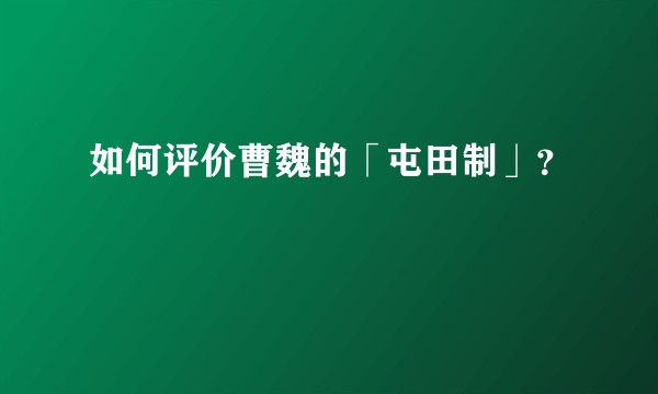 如何评价曹魏的「屯田制」？