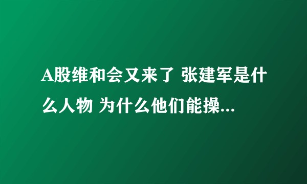 A股维和会又来了 张建军是什么人物 为什么他们能操纵股票？