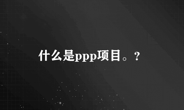 什么是ppp项目。？