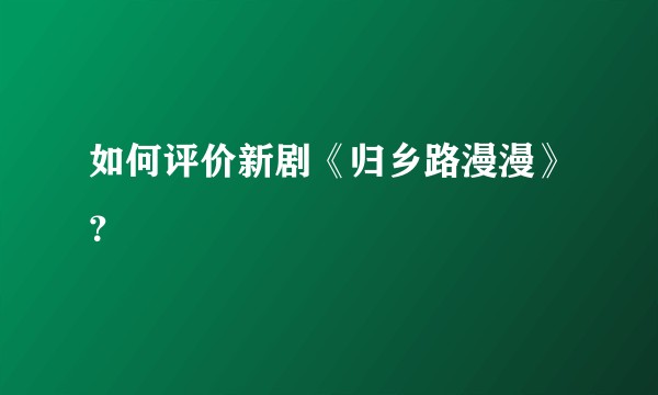 如何评价新剧《归乡路漫漫》?