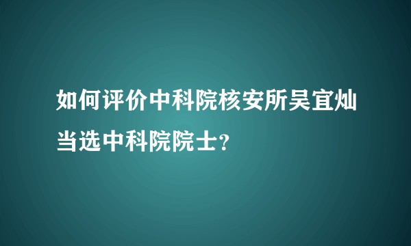 如何评价中科院核安所吴宜灿当选中科院院士？