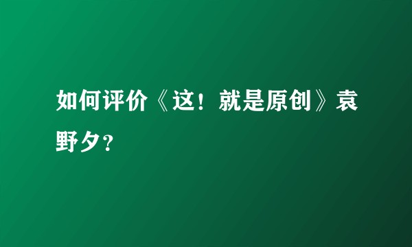 如何评价《这！就是原创》袁野夕？