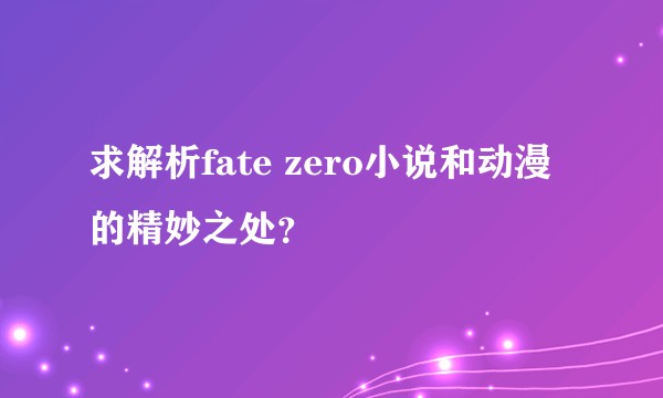 求解析fate zero小说和动漫的精妙之处？
