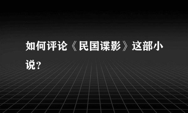 如何评论《民国谍影》这部小说？